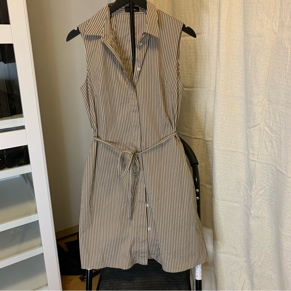 Theory Tan and White Striped Dress